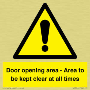 Door opening area - Area to be kept clear at all times